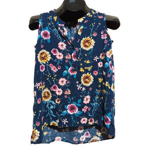 BAILEY & CHLOE Black Floral Sleeveless V-Neck Top Medium
